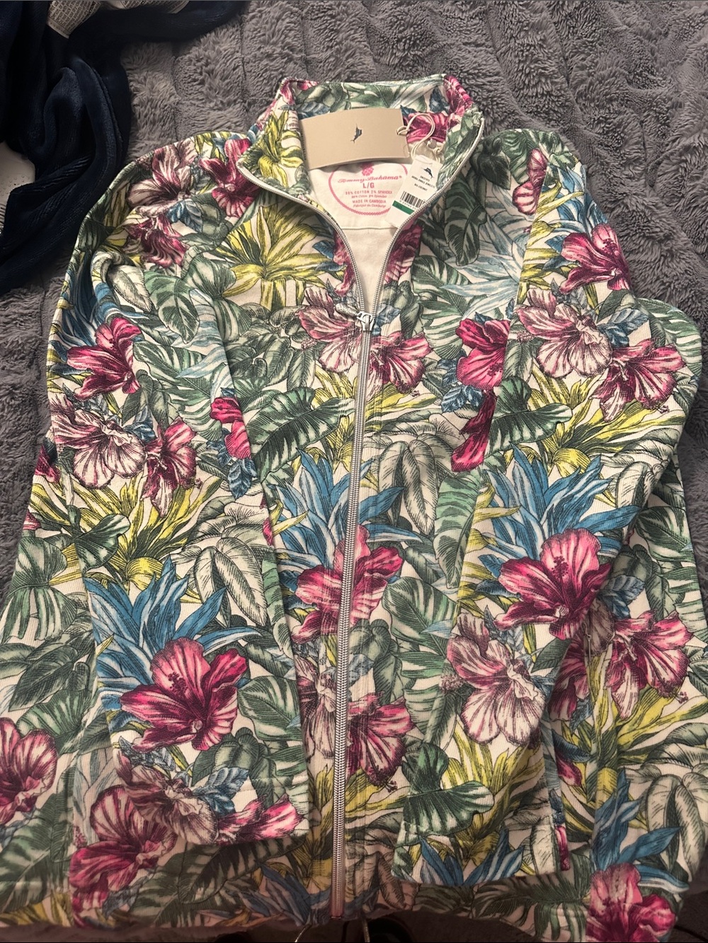 Tommy Bahama Floral Zip Bomber Jacket in Pink, Green, Blue & Yellow